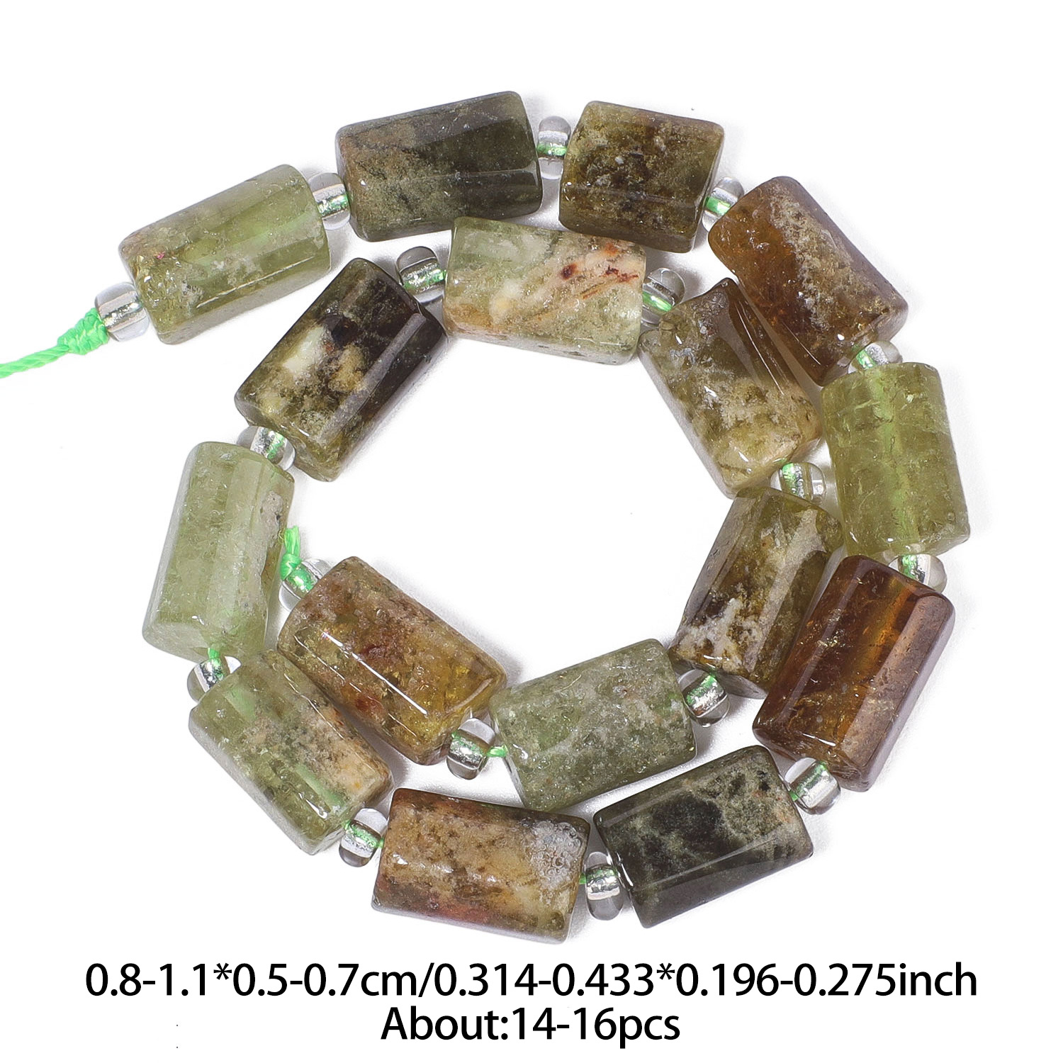 TEMU Perles de vert naturel AA en naturelle de 8-11 mm - Cylindriques adaptées à la fabrication de bijoux DIY, perles espacées avec base incurvée et