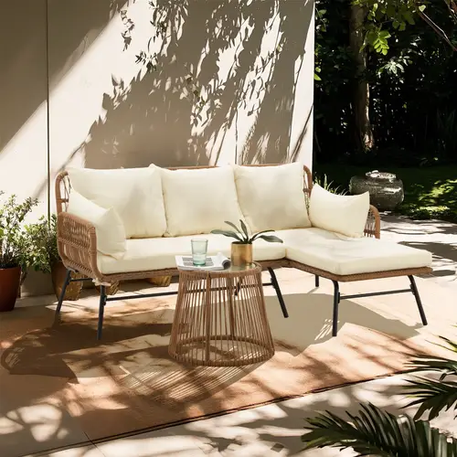 3pcs outdoor patio rattan furniture set l shaped conversation set with coffee table for backyard balcony garden porch patio