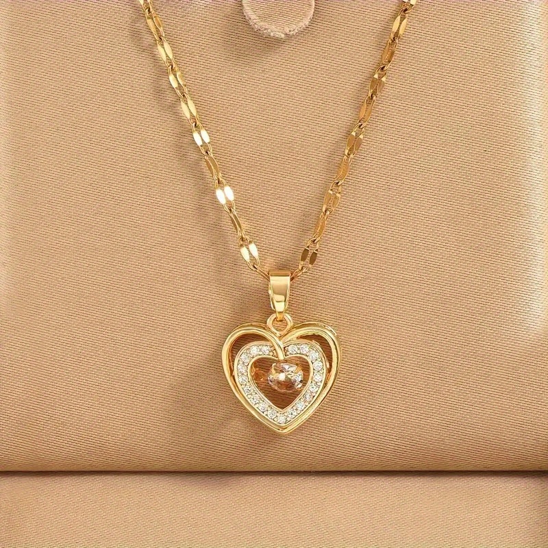 E-shop Elegante Herzanhänger-Halskette - Edelstahl mit kubischem synthetischem Zirkonia, minimalistisches, Schmuckgeschenk für Frauen