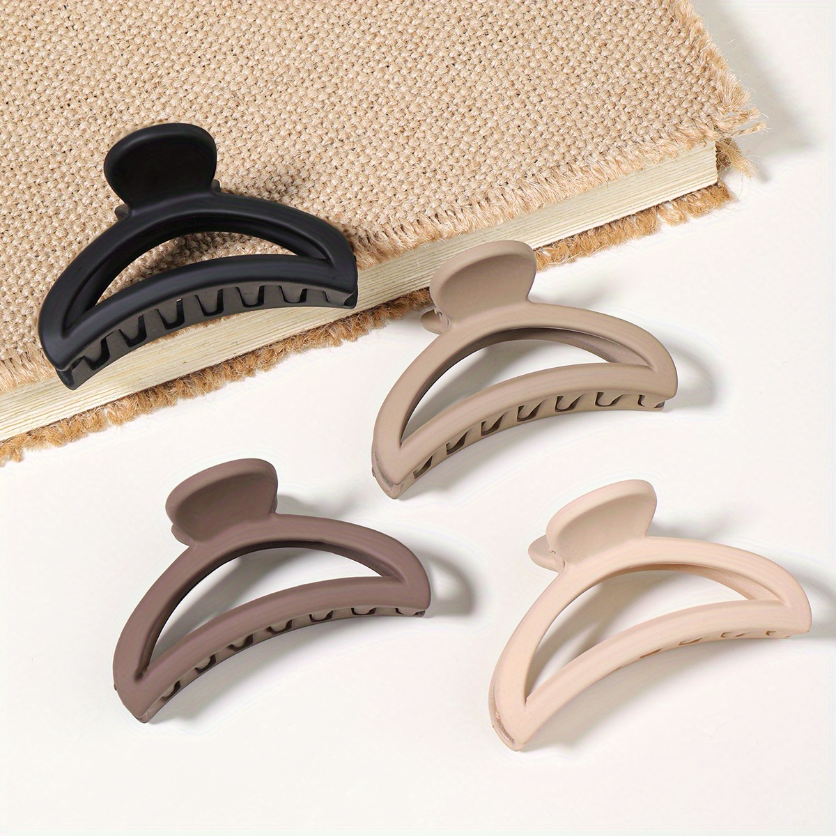 

4pcs Elegant Matte Hair Claw Clips - Non-slip Semi- Plastic Hair Clamps For Women, Middle Size, Solid Color Hair Accessories