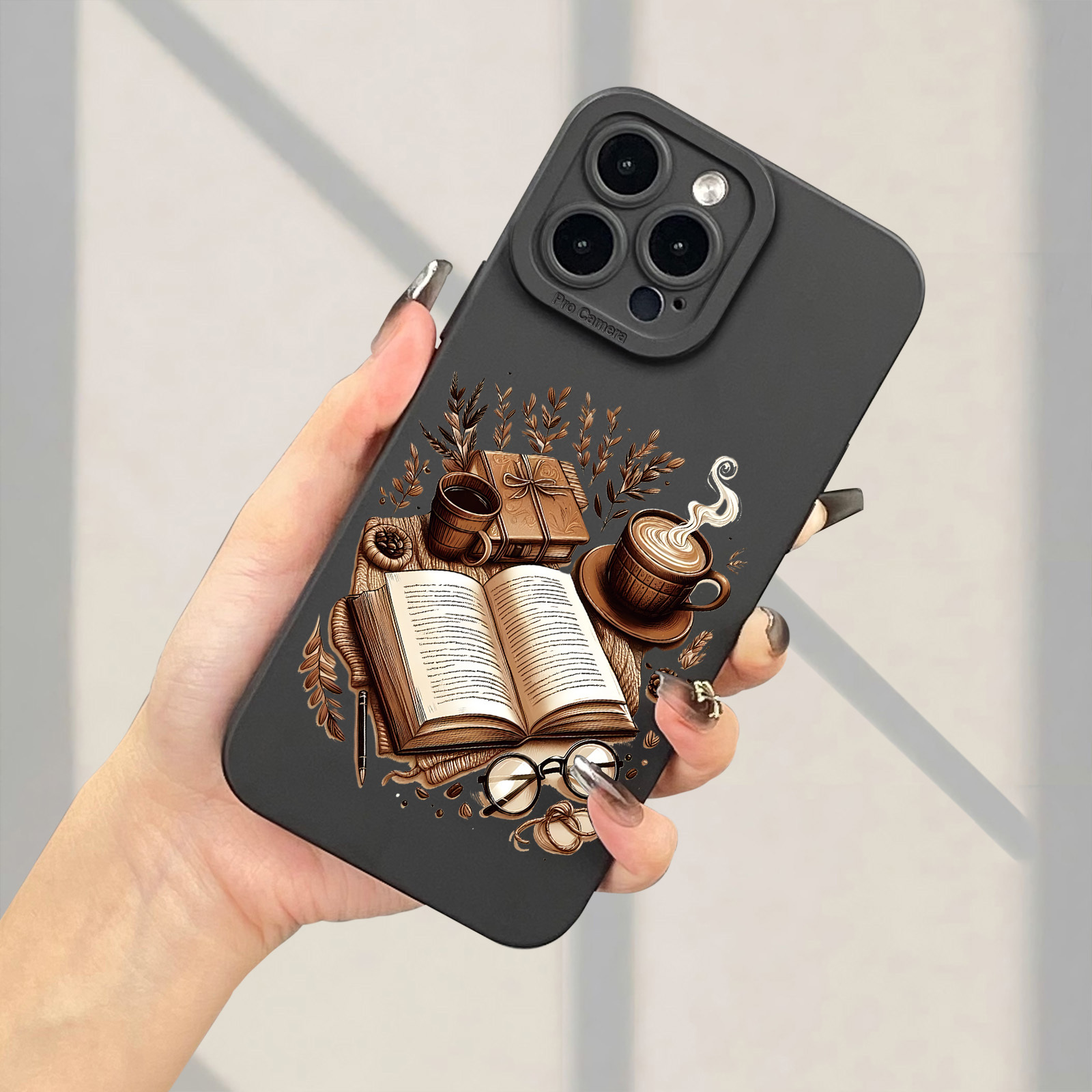 TEMU Phone Case: Books, Coffee, Glasses Creative Pattern Protective Case Suitable For , Suitable For Iphone 11, 12, 13, 14, 15 16 Plus, Pro, Max, X,