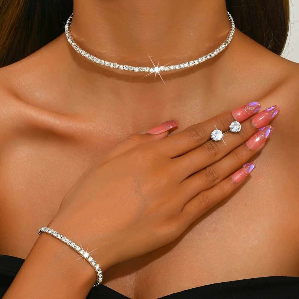 925 sterling silver moissanite jewelry set womens luxury tennis necklace bracelet earrings three piece set mothers day valentines day gift high end birthday jewelry hypoallergenic nickel free european and american   Product details 4