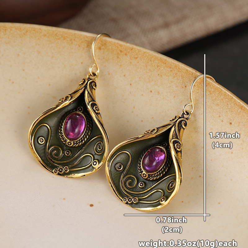 Vintage Inlaid Purple Resin Drop Earrings for Women