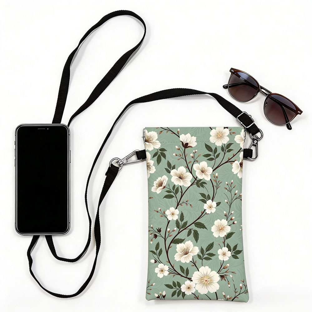 TEMU Automatic Closure Phone Pouch, Adjustable Shoulder Strap And Lanyard, Fits All Phones, Style Floral 2d Flat Print, Portable Storage For Phone,