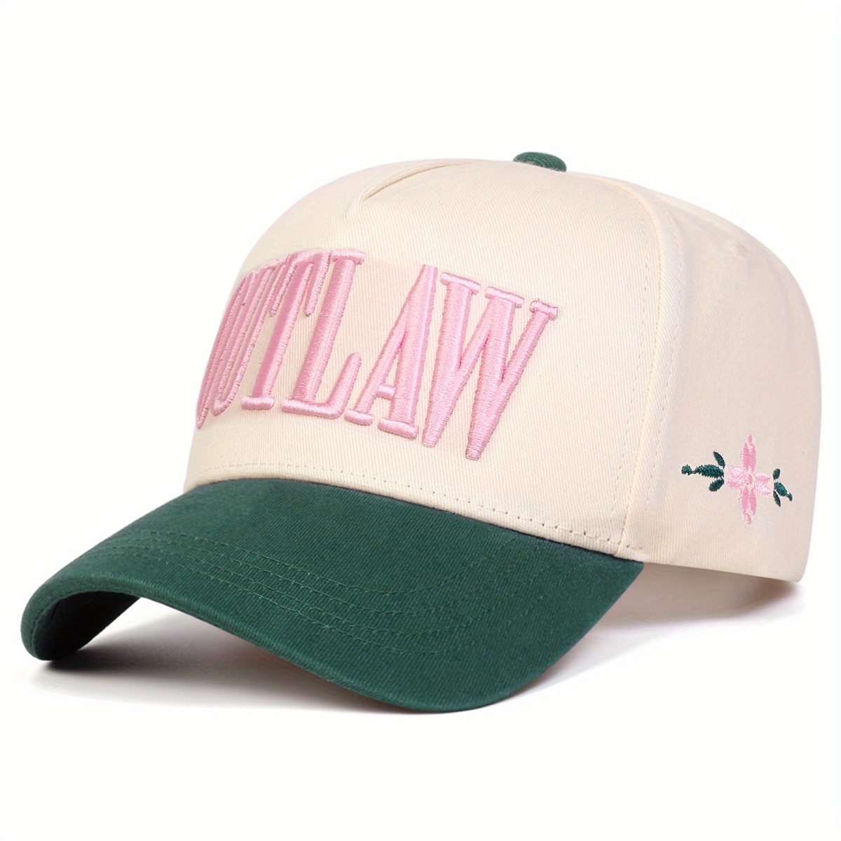 E-shop Damen OUTLAW Baseball Cap mit Stickerei, modische Fünfteil-Hut, verstellbarer Outdoor-Freizeithut, geeignet für Frühlings, Sommer, Reise,