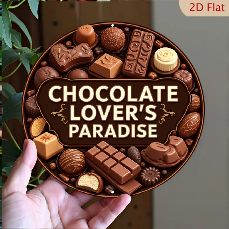 TEMU 2d Flat, 1pc Large Chocolate-themed Wall Art Sign - Vintage Chocolate Bars & Metal Decor - Large Round Brown Candy Suitable, Cafe, Living Room -