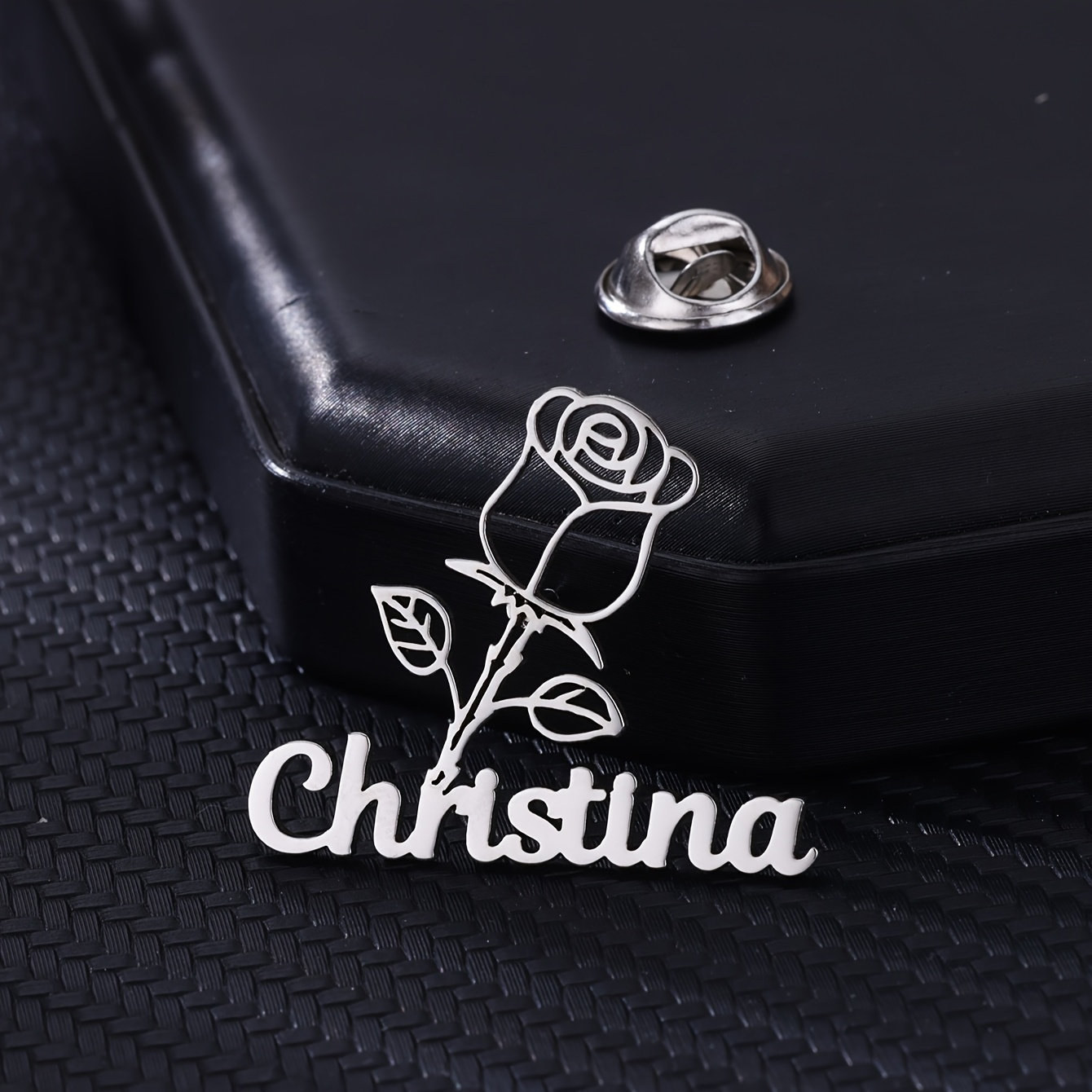 TEMU Rose Name Brooch, Unisex Stainless Steel Custom Brooch Pin Badge Personalized Wedding Party Jewelry For Clothing