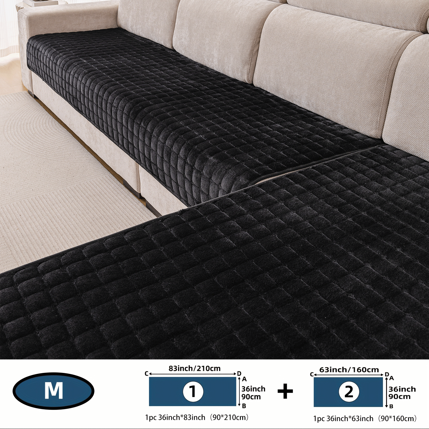 2pcs Plush Checkered Sofa Cushion Set, Multiple Sizes , Non-slip Back With Grip Dots, Ideal For Bedroom, Office, Living Room Home Decor And Sofa Protection