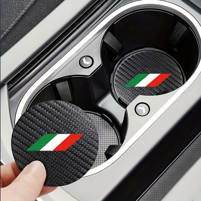TEMU Lot de 2 sous-verres de voiture en PU synthétique à motif carbone drapeau italien - Antidérapants, résistants à la chaleur, porte-gobelets