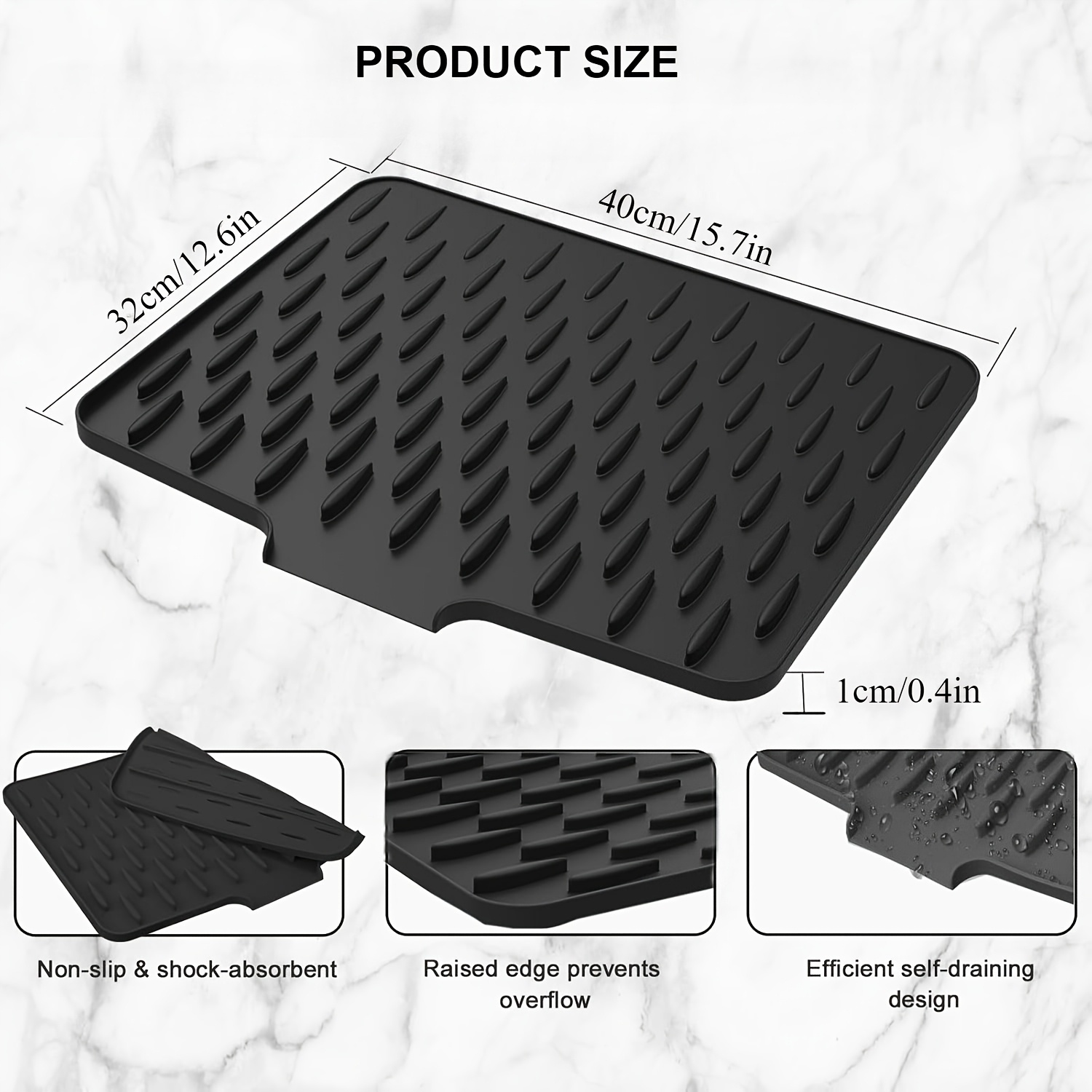 kitchen anti slip silicone drain mat 40cm x 32cm with built in drainage design heat resistant and easy to clean suitable for countertops sinks refrigerators 2 models  