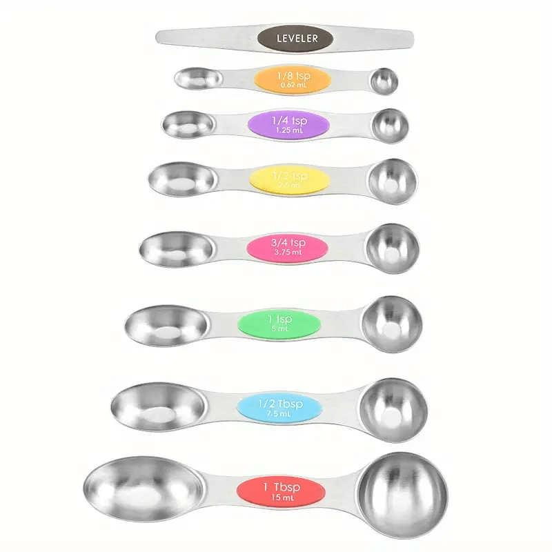 TEMU 8pcs Magnetic Stainless Steel Measuring Spoon Set, Non-odor Dry And Wet Dual-use, Coffee Powder Flour Spice Precise Measuring Spoon, Essential