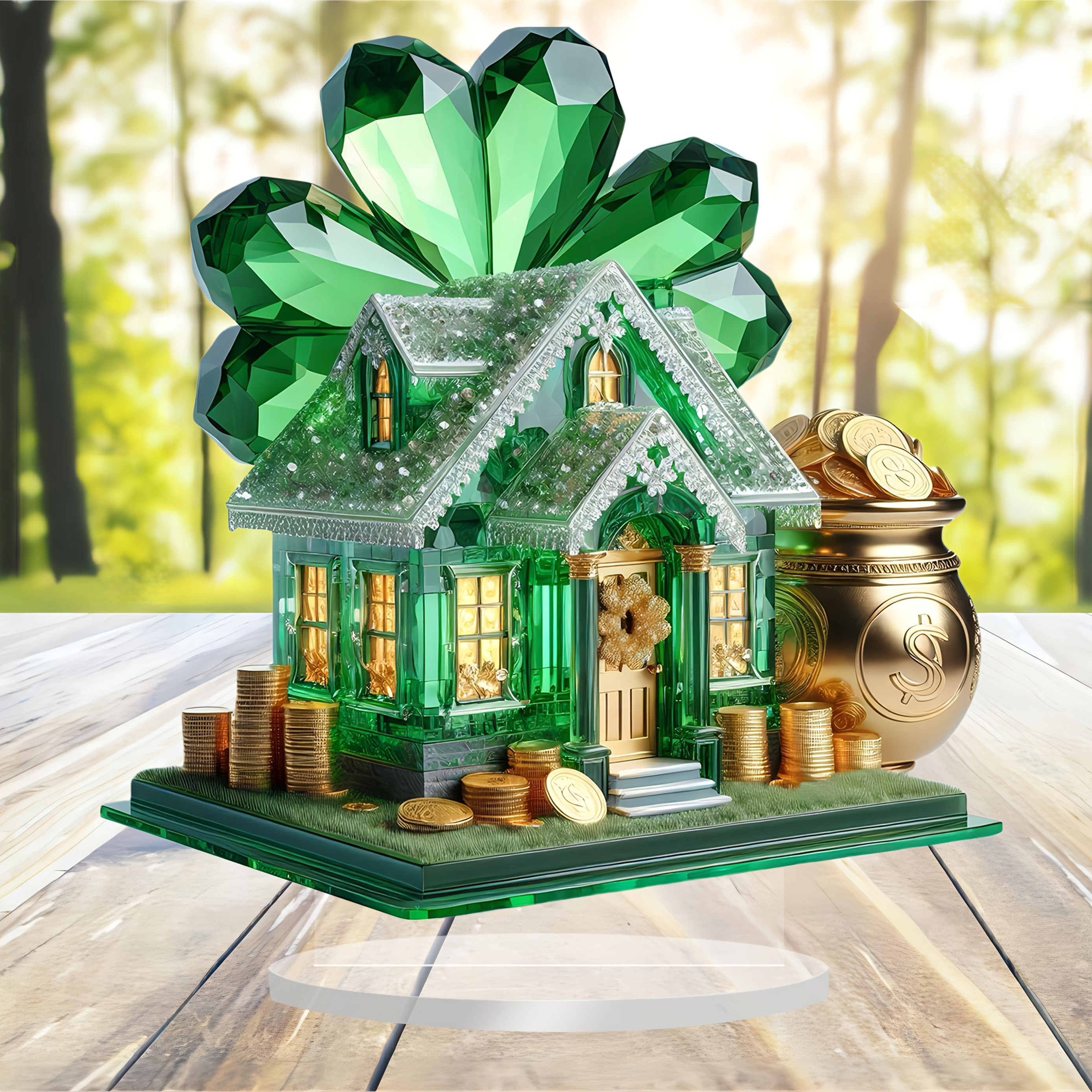 

1pc Style Green House Acrylic Ornament - 's Day Tabletop Decor, Multipurpose English Themed Building Decoration, No Electricity Or Battery Needed, Home & Desk Display Gift