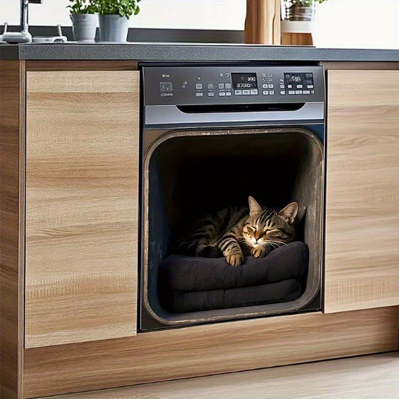 TEMU 2pcs Of 2d Patterned Stickers For Dishwashers: Featuring A Cat Sleeping In A Basket Design, Suitable For Surfaces Such As Home Dishwashers,