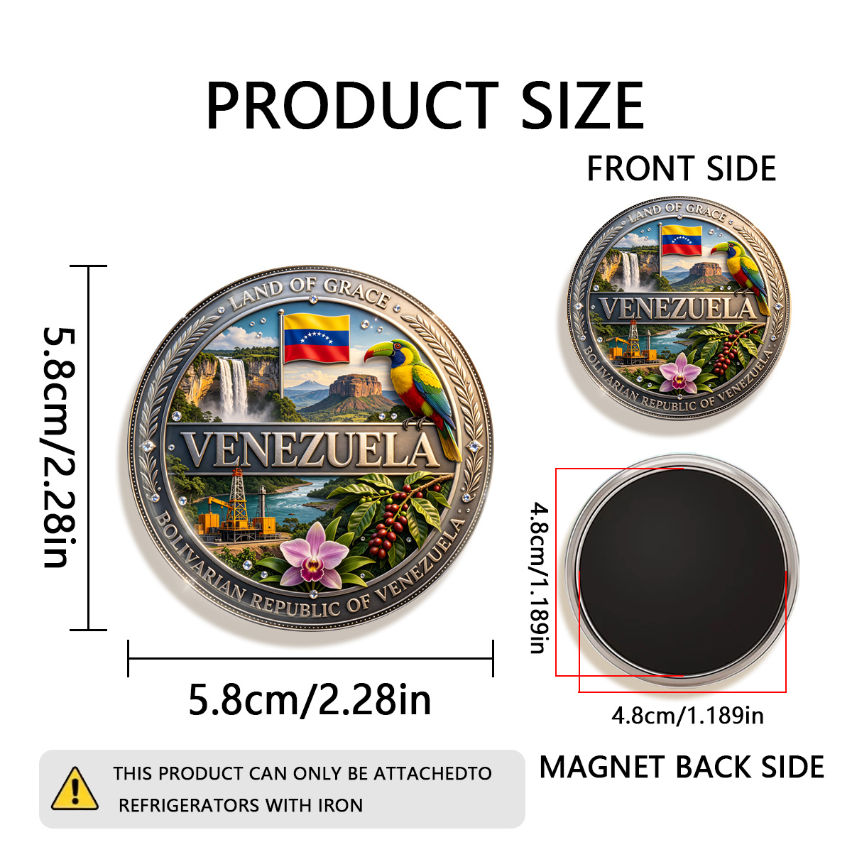 TEMU Imán de nevera duradero de 1 pieza, 2D, Venezuela , adecuado para a refrigeradores, pizarras blancas, artesanías, fotos, pegatinas, postales,