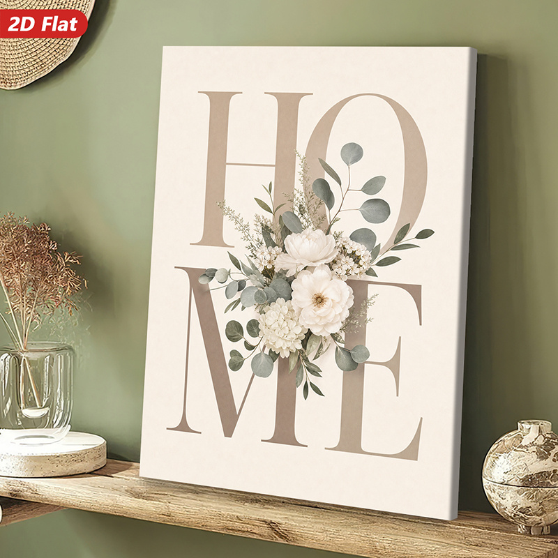 TEMU 2d Flat, 2d Flat, 2d/flat, Wooden Framed Canvas Poster, Home Decor, , Eucalyptus Accents, Neutral Tones, Minimalist Style, Suitable For Living