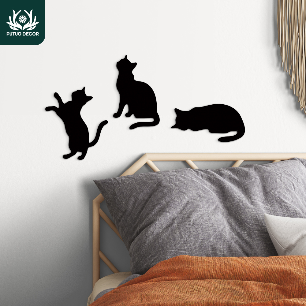 

Putuo 3pcs Black Cat Silhouette , Manufactured Wood Hanging Decor For Home, Office, Cafe - Multipurpose, No Text, With Double-sided Tape