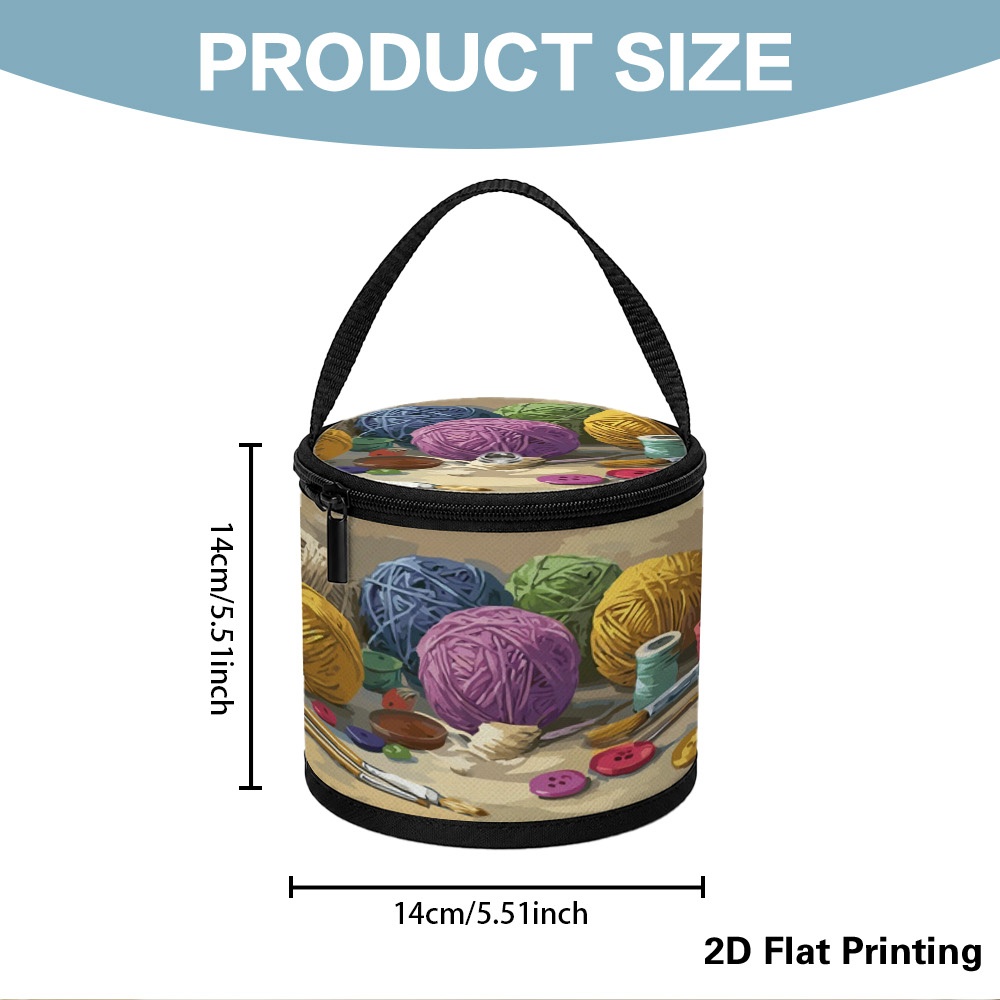 TEMU 1pc Yarn Storage Organizer, Attractive Colorful Yarn Balls And Buttons Pattern, Foldable Zipper Lid With Center Yarn Hole, Portable Handle. ,