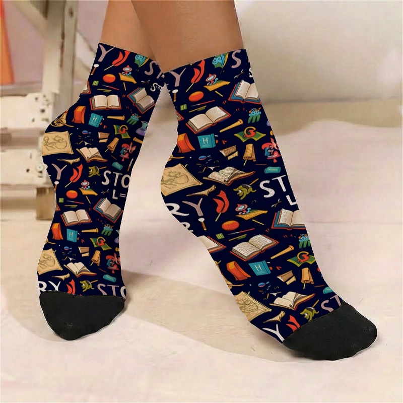 TEMU 1 Pair Women's Ankle Socks Suitable For Casual & Formal Outfits - -themed Print With Story Patterns, Colorful Socks For Uniforms, Themed Events,