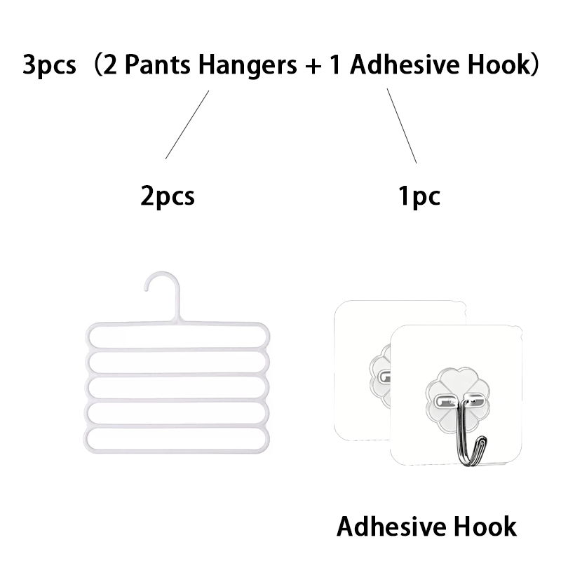 TEMU 3pcs (2pcs Pants Hangers And 1pc Adhesive Hook) Adjustable Pants Hangers, Space- Non-slip Plastic Hanger, Durable Closet Organizer For Pants,