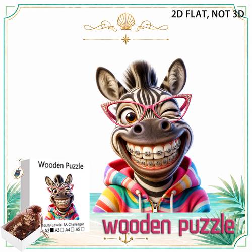 item picture trendy and cool zebra 2d wooden puzzle toy with irregular animal shape suitable for 3 years old and above puzzle toy to exercise mental concentration high quality wood universal romantic gift for all festivals