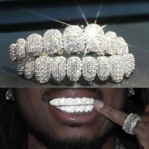 2 stuks/set hip hop cubic zirkonia tanden grills punk tandbedekkers cosplay rapper sieraden glitterende hip hop cubic zirkonia tanden grills - 20 stuks top en onder set voor rappers en cosplayers - premium punk tandbedekkers, transformeer je lach direct