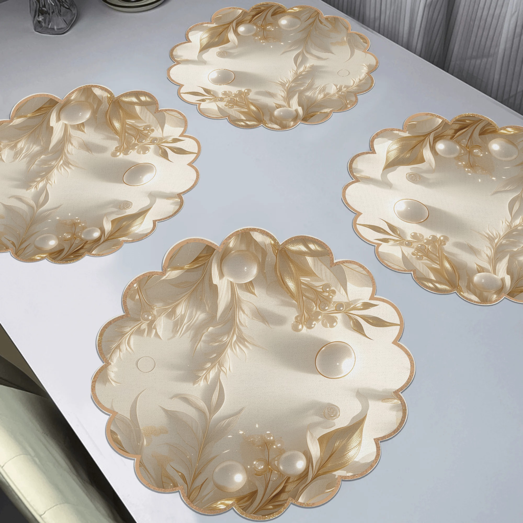 4-pack With Pearl & Pattern Round Waves Placemats, Modern Placemats, Non-slip Fabric Table Mats, Heat Resistant, Only, Festive Decor For Dining & Party - 15"