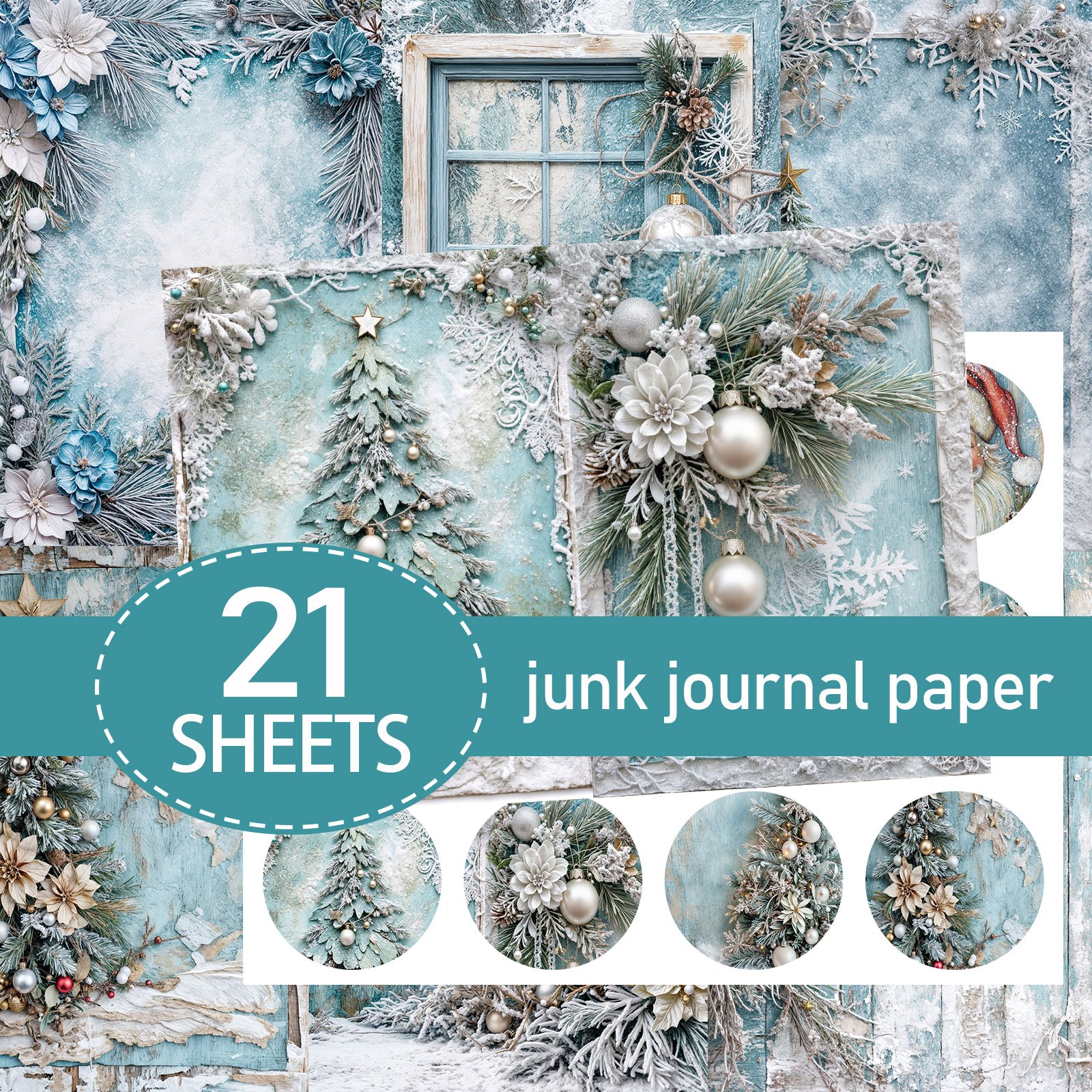 TEMU ASSTSS 21 Feuilles de Papier A5 (papier + autocollants), Style Vintage de Noël, Père Noël, Kit de Papier, Papier pour Thème Cirque, Papier