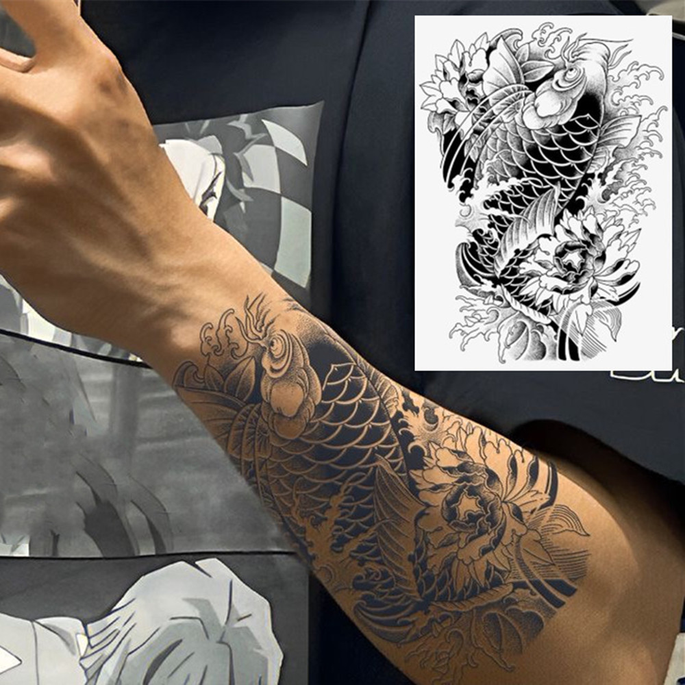 1 Sheet Koi Fish Pattern Herbal Tattoo Sticker, Symbolizing Auspiciousness Koi Tattoo, Waterproof And Long-lasting Temporary Tattoo Sticker
