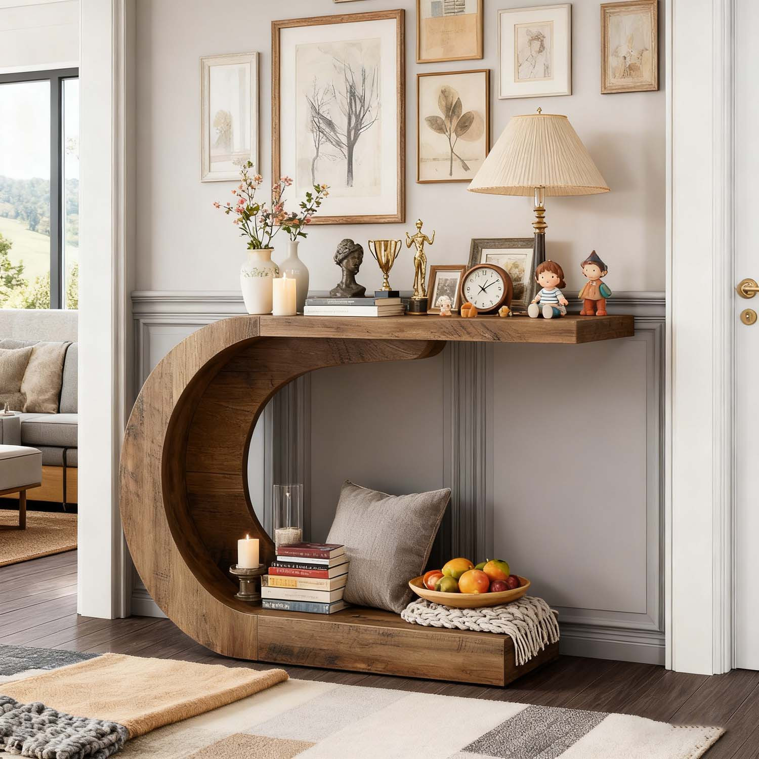 Wooden Console Table For Entryway And Living Room - 110 X 35 X 75cm Narrow Hallway-foyer Side Table, Farmhouse Style Accent Table For Christmas Styling