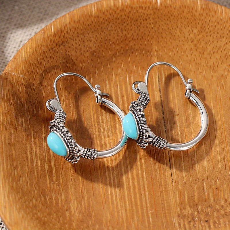 Image of Round Earrings With Curved Blue Long Leaf Earrings Niche Design Love Lover Souvenir Gift Holiday Wear