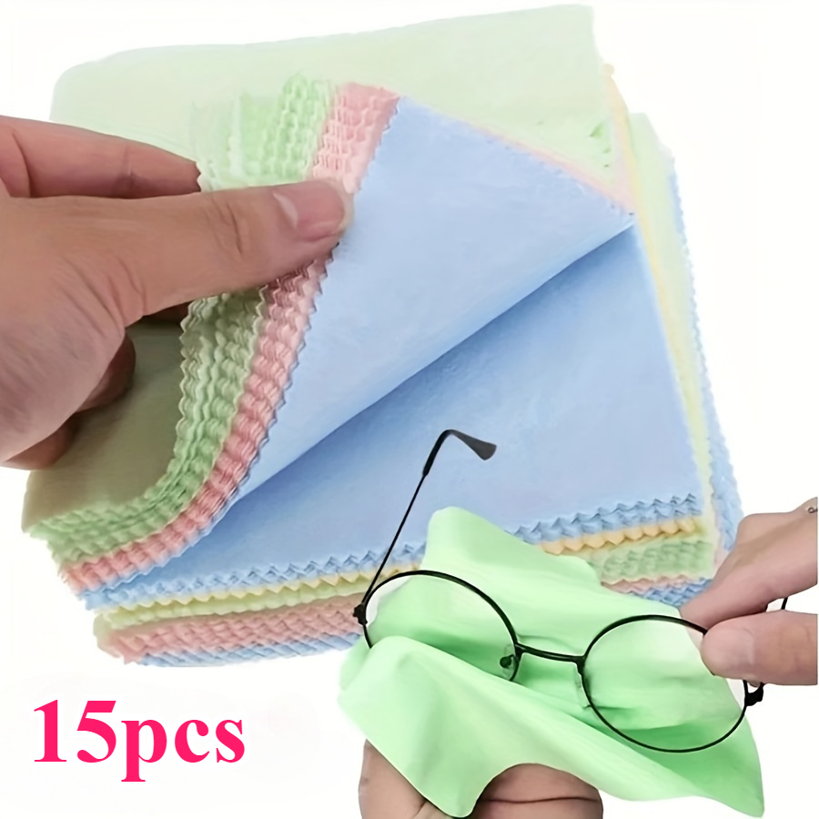 15pcs ultra fine microfiber cleaning cloths soft thick and   wipes for glasses camera lenses and smartphone screens   in multiple colors ideal for daily use and perfect gift for tech enthusiasts random colors  