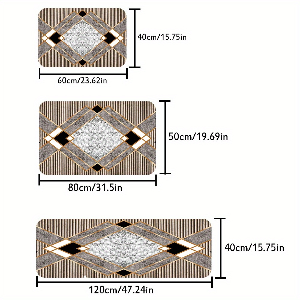 TEMU 2pcs/ 3pcs Creative Collage Geometry Printed Bathroom Floor Mat Set, Home Decoration Area Carpet, Machine Washable, Wash Basin Bathtub Side