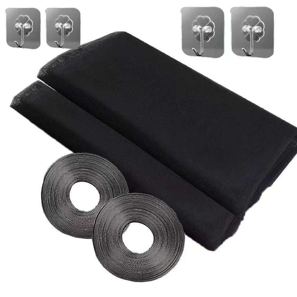TEMU Juego de 8 piezas, Malla de pantalla autoadhesiva negra, 2 mosquiteras, 2 tiras adhesivas, 4 ganchos, 78.74 X 59.06 pulgadas, Mosquiteras