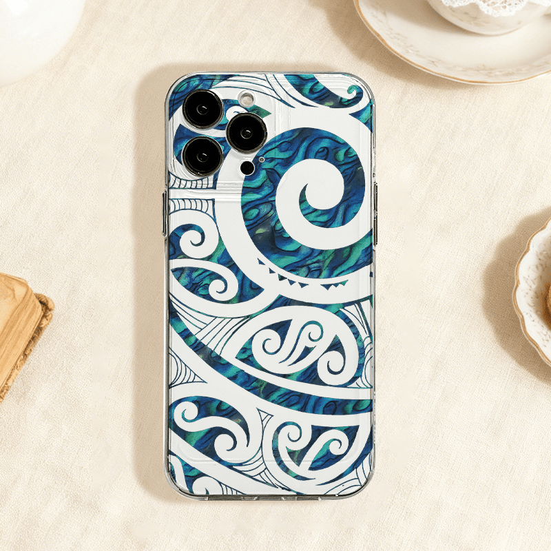 TEMU Phone Case - A Blue Maori Phone Case Featuring Tribal Ocean Waves, Offering Shockproof Durability For Iphone Including 17 Air, 16e, 15, 14, 13