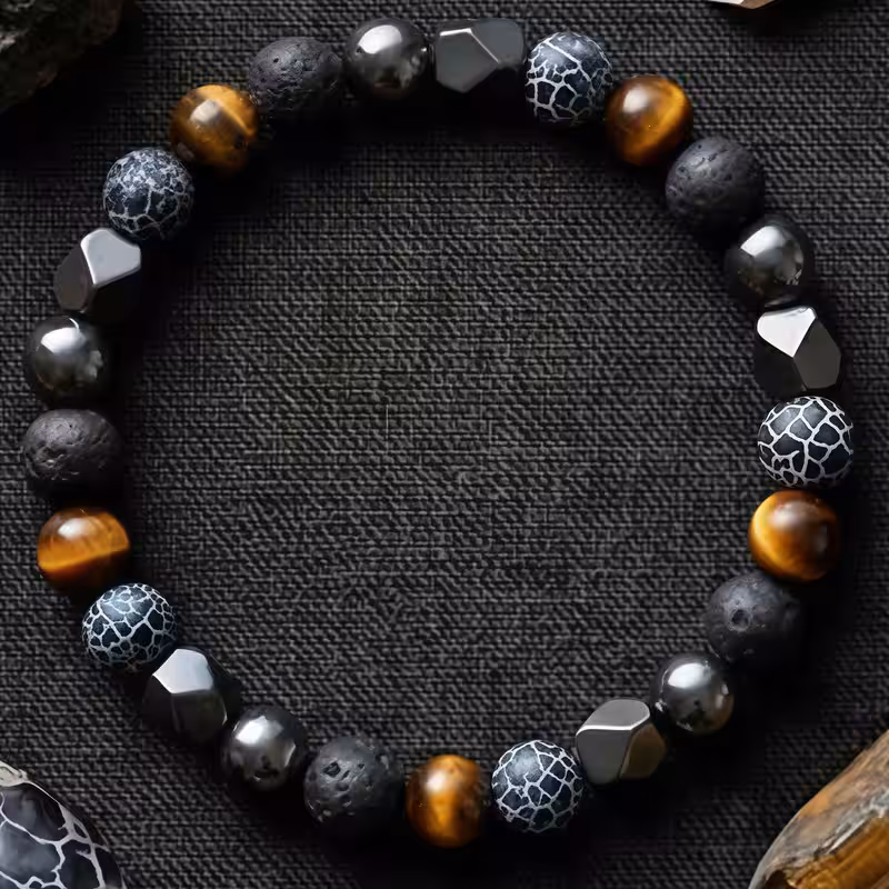1pc wealth bangle bangle bracelet made of weathered stone and handmade bringing and hematite mens jewelry suitable for daily wear jewelry christmas gift for Product details 4