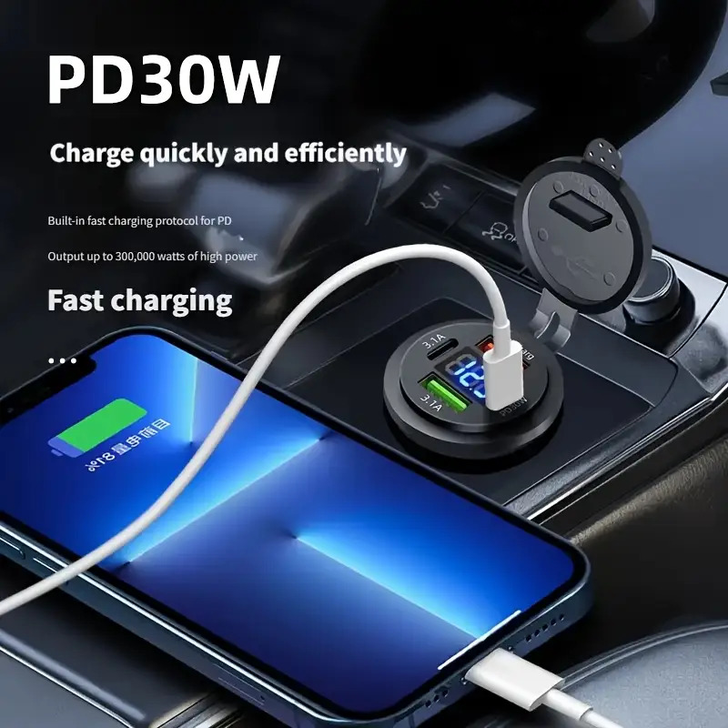 2025 new car charger 100w super fast charging 12v 24  display car charger 4 ports dual pd fast charging suitable for cars rvs motorcycles boats rvs Product details 2