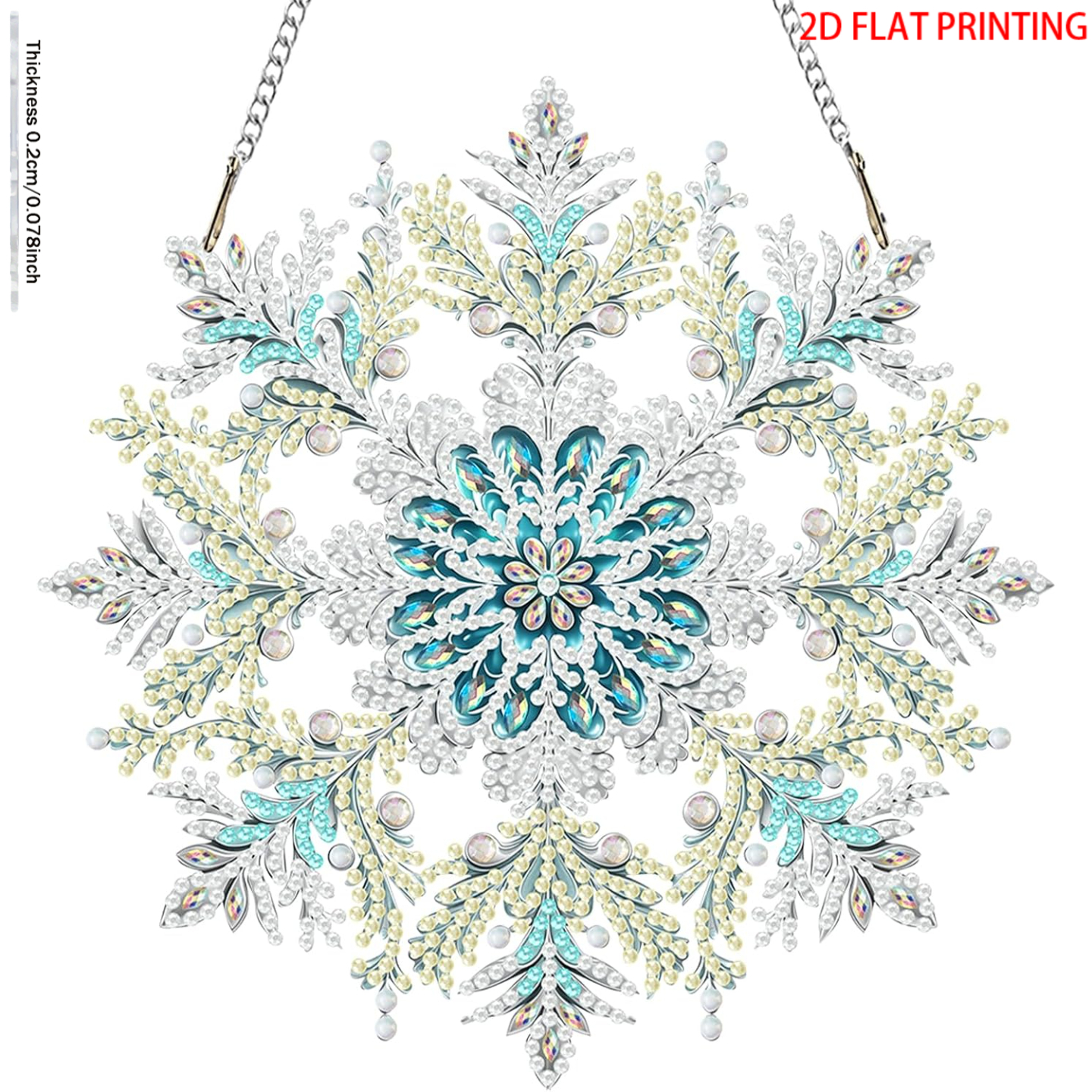 TEMU 2d Flat Printing, Christmas Snowflake Pattern Hanging Diamond Painting Pendant, Sun Catcher Hanging Decoration, Diy Stress-relief Diamond