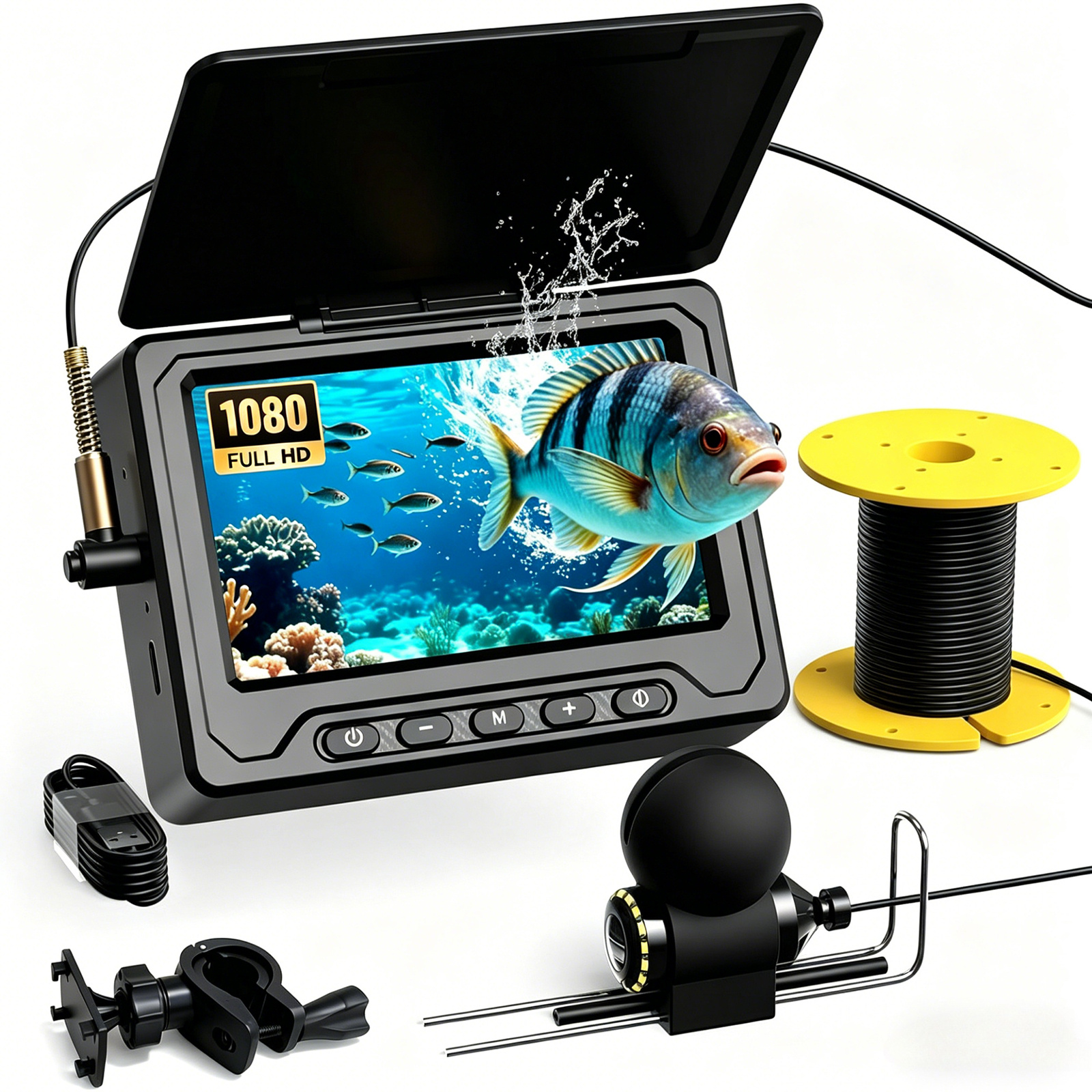 TEMU [1080p Underwater Fish Camera 2000mah] 4.3in [30°~150° Angle Fin] Ice Fishing Camera Underwater Portable Fish Finder For Men, Ir, Boat And Kayak