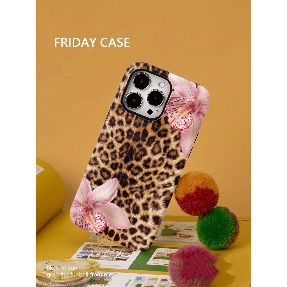 TEMU Phone Case - Fashionable Design Phone Case With Pink Leopard Print Flowers For Iphone 16 Pro Max, 15 Pro, 13, 11, 12, Xs, 8 Plus, And 7, Glossy