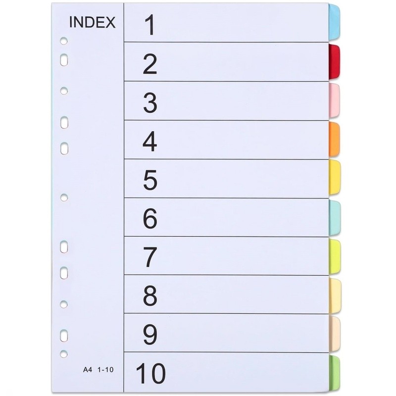 E-shop 5er-Set A4 Dokumentenhalter, 10er-Set farbige Multi-Loch-Indexhalter für Lochkartons und Ringordner, A4 farbige Papierhalter 10 Seiten