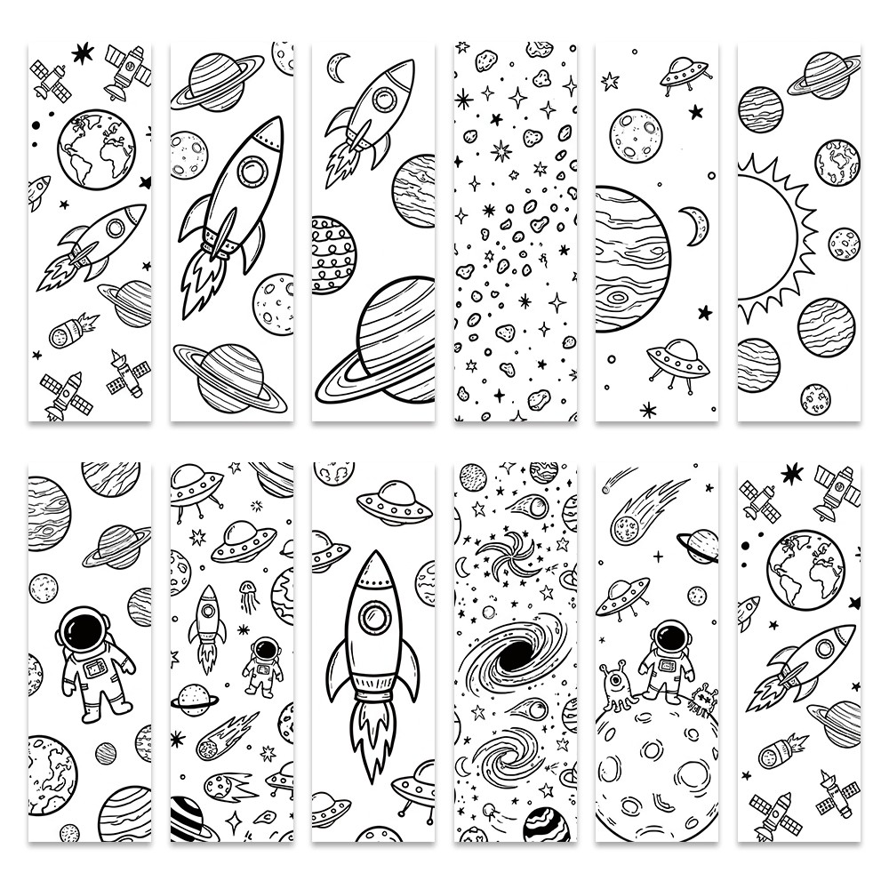 TEMU Lot de 24 marque-pages en papier à colorier DIY , 12 uniques d'astronaute et de , accessoires de lecture créatifs, pour étudiants et amateurs
