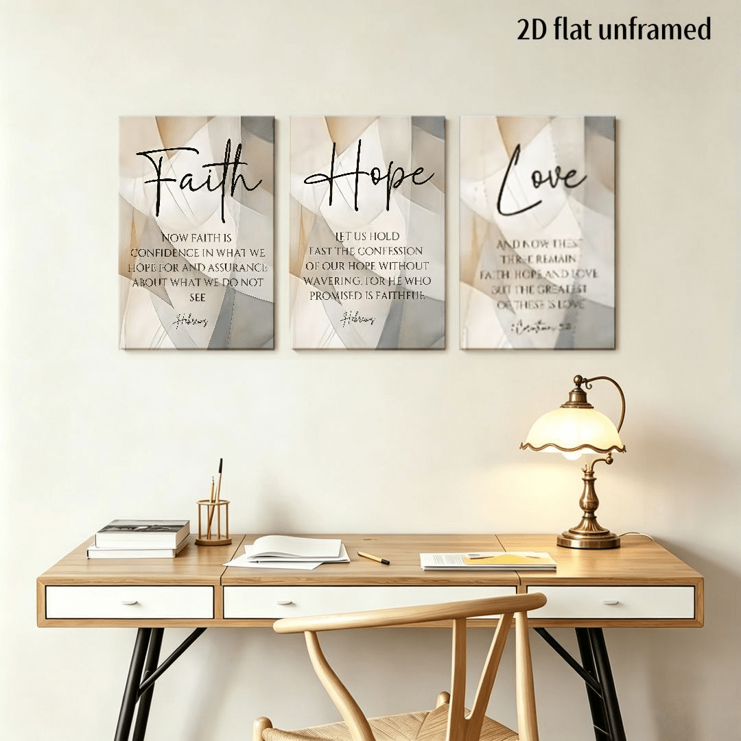 TEMU 2d Flat, (2d Flat Paintings) 3pcs Frameless Minimalist (faith, , Love) Scripture-themed Canvas Art Wall Decor, Modern Home Aesthetic Decoration,