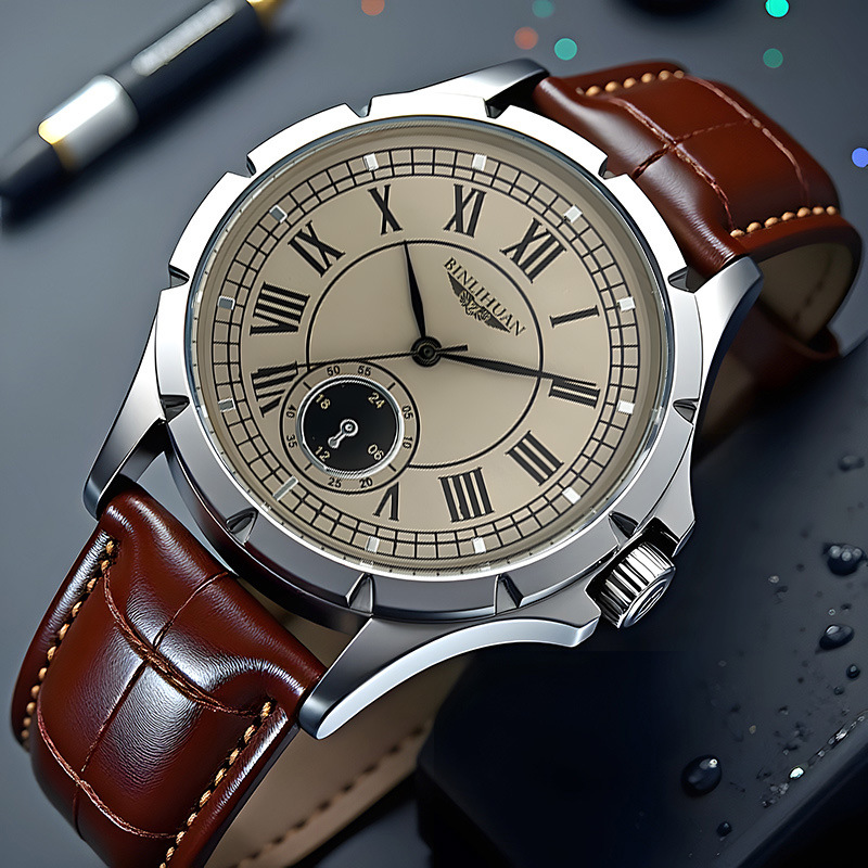 TEMU Minimally Casual Men's Watch, Roman , Pu Strap, Ultra-thin Men's Business Watch, Couple's Watch, Back To School , Affordable Watch For