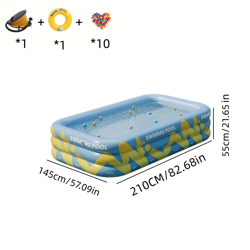   blue three layer inflatable swimming pool luxurious with slide   style   strong and durable   with a large inflatable pump water toys easy to inflate   to fully solve the problem of playing in the water