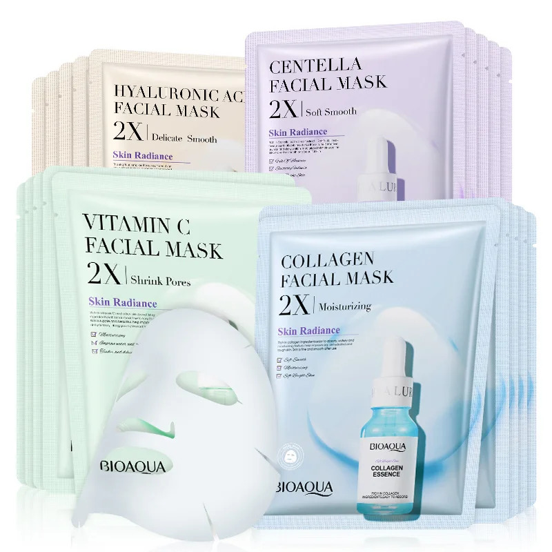 TEMU Collagen Hyaluronic Acid Vitamin C Facial Masks Set Combination 20pcs For Face Skincare Moisturizing Brightening Hydrating Firming Face Mask