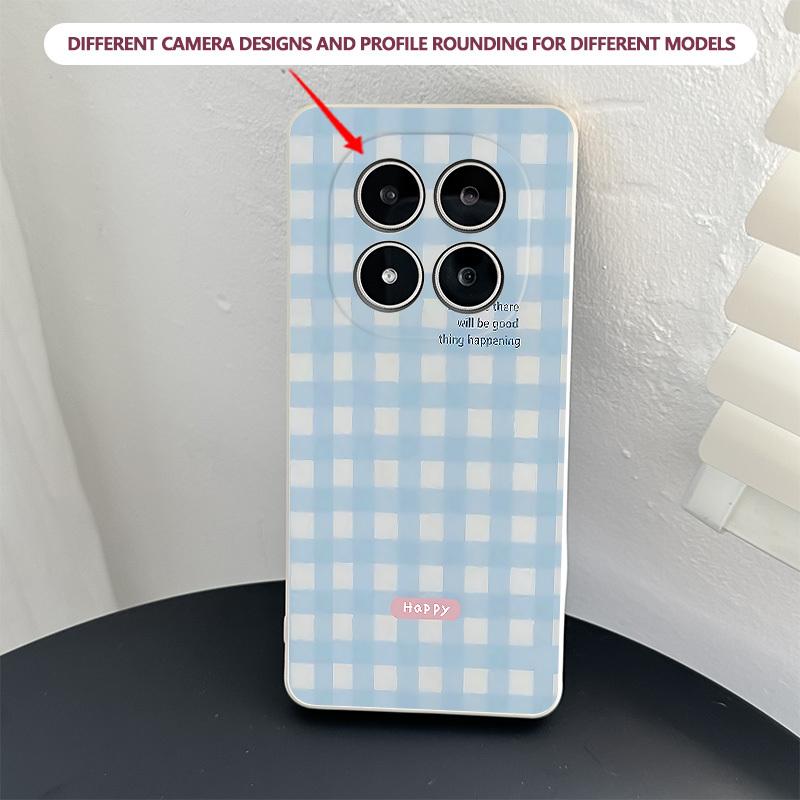 TEMU TPU Blanca con Alegre a Cuadros Azules para Redmi Note Pro/15 Pro Plus, 14#4G/5G/14 Pro#4G/5G/14 Pro Plus, Note 13#4G/15G/Pro Plus/13R, Note