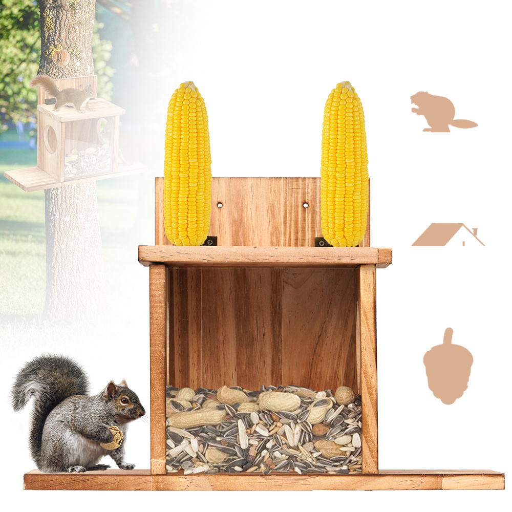 Outdoor Hanging Squirrel Feeding Box, Wooden Squirrel Feeder For Backyard, Suitable For Corn Cob, And Other Small Pet Food