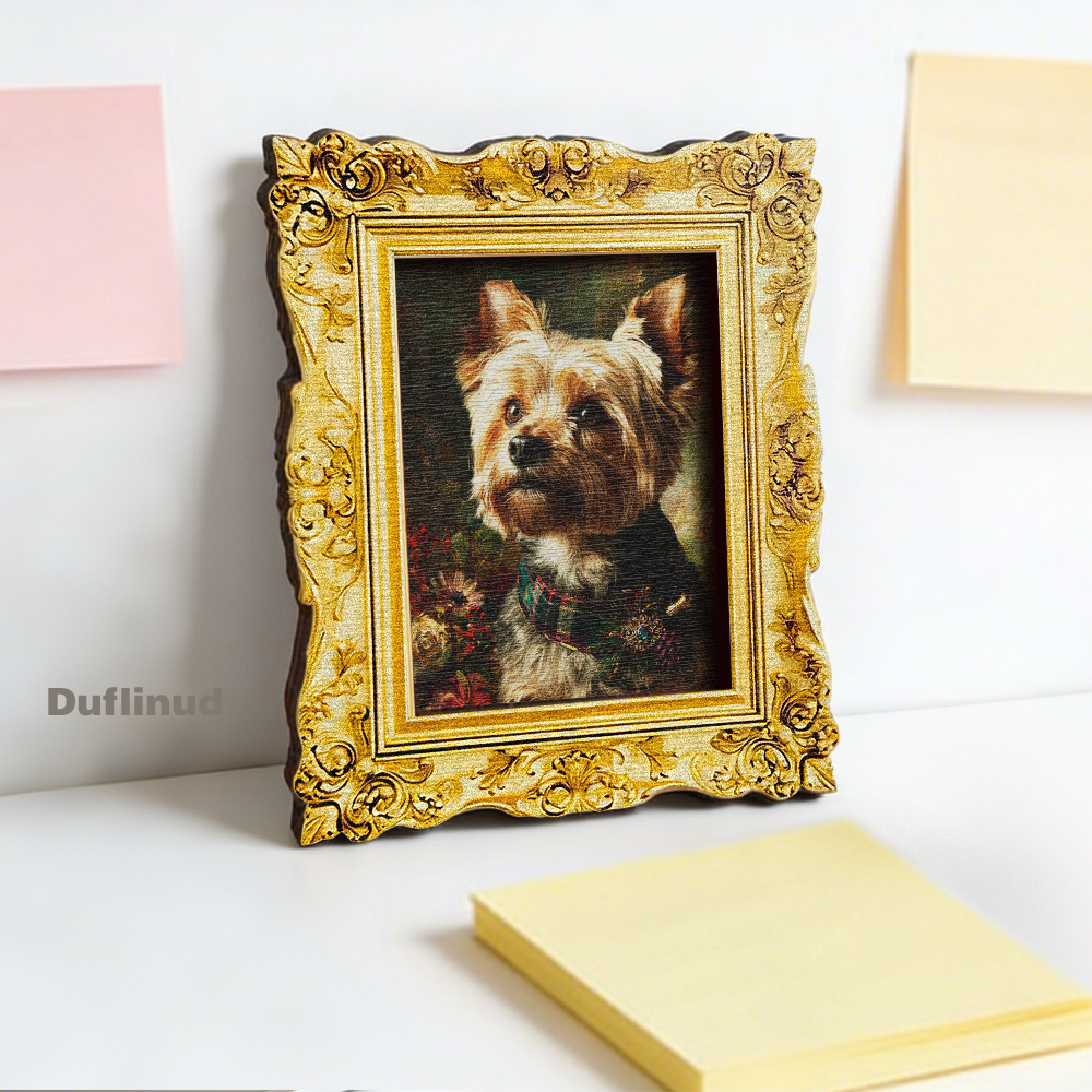 TEMU 1pc Realistic Yorkshire Terrier Wooden Fridge Magnet, Retro Decorative Painting Style, Mini Small Painting, Wooden Fridge Sticker, Exquisite