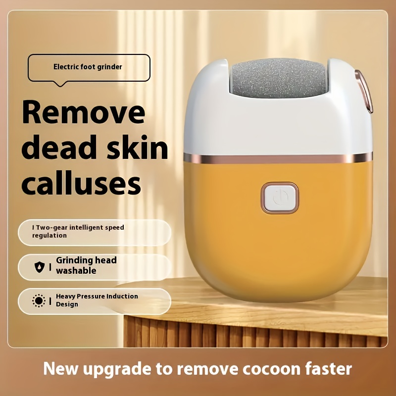 1 Máquina eléctrica recargable para el cuidado de los pies, elimina rápidamente callos y piel muerta, beige claro, fácil de limpiar, adecuada para una exfoliación suave de los pies, carga USB, portátil y fácil de usar, trata pies agrietados y secos, beige claro, viene con tres cabezales de molienda