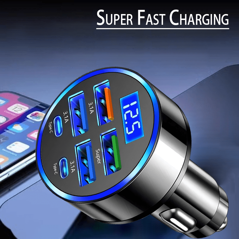 soporte magnético para cargador sin varillas de coche con cargador de teléfono y soporte de 6 en 1, qc3.1, enchufe de coche, puertos usb dobles, carga rápida, regalo de para 11 fiestas detalles 0